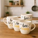 Jogo 4 Canecas Porcelana 300ml Honey Ideal Café Chá Presente Decorativo Elegante Uso Diário