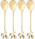 Jogo 4 Colheres Para Chá Aço Inox Leaves Dourado Jogo 4 Colheres Para Chá Aço Inox Leaves Dourado
