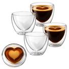 Jogo 4 Copos Caneca De Vidro Dupla Camada Coração Love 90ml