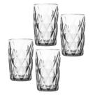 Jogo 4 Copos de Vidro Grosso Diamond Long Drink Transparente Água Suco 340ml