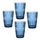 Jogo 4 Copos de Vidro Milão Azul Safira 350ml Luxo Bebidas Água Suco