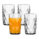 Jogo 4 Copos Diamond de Vidro Diamante Transparente Alto para Água e Drinks 390ml Lyor