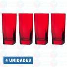 Jogo 4 Copos Vidro Bali Quadrado Luxo 320ml Vermelho