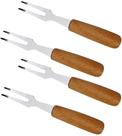 Jogo 4 Garfos 10cm Para Petisco Inox Com Cabo Madeira