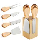 Jogo 4 Peças Garfo Faca Espátula em Aço Inox para Queijo com Suporte de Madeira Magnético Uny Home Jogo 4 Peças Garfo Faca Espátula em Aço Inox para Queijo com Suporte de Madeira Magnético Uny Home