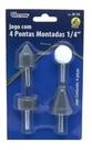 Jogo 4 Pontas Montadas 1/4 Acessórios Micro Retifica Western