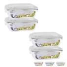 Jogo 4 Pote Vidro Retangular 370ml Hermética Vidro Papinha