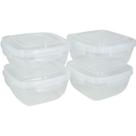 Jogo 4 Potes C/ Tampa 4 Trava 400ml Transparente Marmita Quadrado/Retangular Geladeira Armazenamento Potes Micro-ondas Kit Plástico - Rischioto