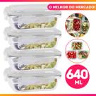 Jogo 4 Potes de Vidro Hermético Marmita Tampa 4 Travas 640ml - EF Home Jogo 4 Potes de Vidro Hermético Marmita Tampa 4 Travas 640ml - EF Home
