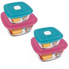 Jogo 4 Potes Quadrado Vidro 300ml 500ml Marinex Nadir