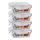 Jogo 4 Potes Vidro Retangular 1040ml Tampa Com Travas Resistentes