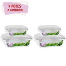 Jogo 4 Potes Vidro Tampa Retangular 370 e 640ml 2 Modelos Jogo 4 Potes Vidro Tampa Retangular 370 e 640ml 2 Modelos