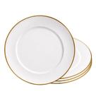 Jogo 4 Prato de Sobremesa Branco de Vidro Opaline Borda Filete Dourado 19cm Haüskraft