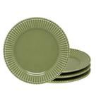 Jogo 4 Prato de Sobremesa de Cerâmica Frisada Scalla Verde Cristina 20cm Mesa Posta