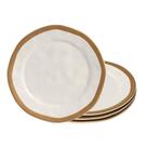 Jogo 4 Prato Raso De Cerâmica Amassada Bege Com Filet Dourado Gold Scalla 27cm