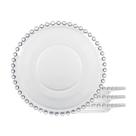 Jogo 4 Prato Raso de Cristal Wolff Pearl Clear Bolinha Transparente 27cm