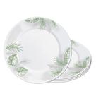 Jogo 4 Prato Raso Opaline de Vidro Branco com Folhas Jungle Leitoso 26cm Haüskraft