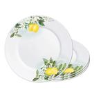 Jogo 4 Prato Raso Opaline de Vidro Branco com Limão Siciliano Lemon Leitoso 26cm Haüskraft