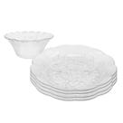 Jogo 4 Pratos e 4 Tigela Bowl Flower Aparelho De Jantar Vidro Transparente Sobremesa