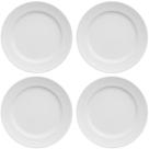Jogo 4 Pratos em Porcelana Rasos 26,5cm Germer Chevron Redondo Branco Relevo