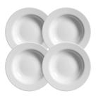 Jogo 4 Pratos Fundo Plissan Relevo Branco 25cm Cerâmica Alleanza
