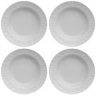 Jogo 4 Pratos Fundos Redondos 23,5cm em Porcelana com Relevo Tassel Germer Branco