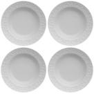Jogo 4 Pratos Fundos Redondos 23,5cm em Porcelana com Relevo Tassel Germer Branco