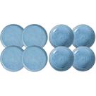 Jogo 4 Pratos Rasos e 4 Pratos Fundos Cerâmica Azul Linhas Breeze Porto Brasil Mesa Posta