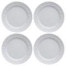 Jogo 4 Pratos Rasos Redondos 26,5cm em Porcelana com Relevo Tassel Germer Branco