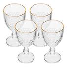 Jogo 4 Taça com Borda Dourada Coração Vidro Cor Transparente Fio de Ouro para Água 320ml Lyor