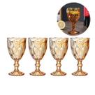 Jogo 4 Taça Vidro 330ML Metalizado Ambar Vinho/ Agua / Gin