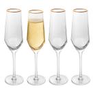 Jogo 4 Taças Champagne Espumante Cristal Borda Dourada 300ml