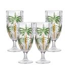 Jogo 4 Taças de Cristal Palm Tree Coqueiro para Água Suco Wolff 450ml