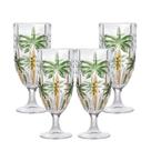 Jogo 4 Taças De Cristal Palm Tree Coqueiro Para água Suco Wolff 450ml