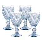 Jogo 4 Taças de Vidro Diamond Diamante Azul Metálico para Água 325ml Lyor