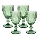 Jogo 4 Taças de Vidro Diamond Diamante Verde 300ml Água Class Home
