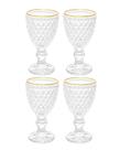 Jogo 4 Taças Licor Lyor Bico Abacaxi Vidro Fio De Ouro 60ml