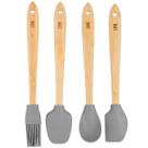 Jogo 4 Utensílios 20cm Silicone Cabo Bambu Cinza Lyor Mini Cozinha Decoração Pincel Espátulas Colher