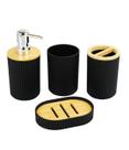 Jogo 4 Utensílios Banheiro Preto Plástico Bambu Jogo 4 Utensílios Banheiro Preto Plástico Bambu