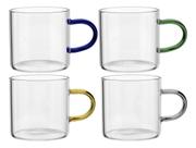 JOGO 4 XÍCARA CANECA ALÇA MULTICOLOR BOROSSILICATO 100ml 5x5x5cm TRANSPARENTE