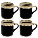 Jogo 4 Xícara Canequinha de Café Porcelana Preta Borda 60ML