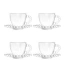 Jogo 4 Xícara de Café com Pires em Cristal Coração Cor Transparente Lyor 80ml