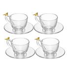 Jogo 4 Xícara de Café com Pires Golden Bird Pássaro 80ml Cristal Ecológico Wolff