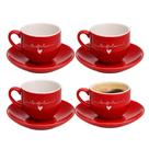 Jogo 4 Xícara de Café de Porcelana 90ml Vermelha Coração Lamour Haüskraft