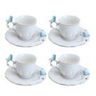 Jogo 4 Xícara de Café Porcelana Birds Azul e Branca Fio Dourado Pássaro com Pires 100ml Wolff Jogo 4 Xícara de Café Porcelana Birds Azul e Branca Fio Dourado Pássaro com Pires 100ml Wolff