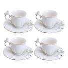 Jogo 4 Xícara de Café Porcelana Birds Branca Fio Dourado Pássaro com Pires 100ml Wolff