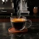 Jogo 4 Xícara de Café Vidro Cristal com Pires de Madeira Acácia Montecarlo 80ml Haüskraft Premium