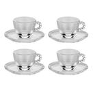 Jogo 4 xícaras 80ml para café de cristal transparente com pires Pearl Wolff - 27899