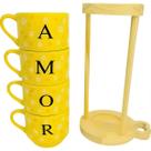Jogo 4 Xícaras Amarelo Hotel 200ml C/ Suporte Pinus - Amor