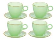 Jogo 4 Xícaras Café Cha Com Pires Cristal Matte 170ml Cor Verde